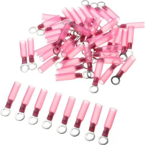 50pcs Red M5 Heat Shrink Ring Terminals Insulated Electrical Wire Cable Connectors For marine automobile