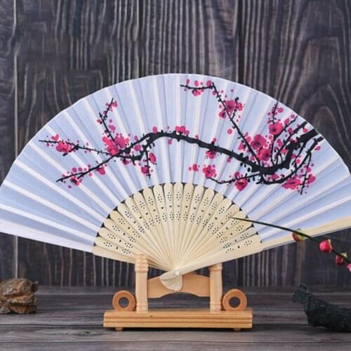 Chinese Style Summer Vintage Bamboo Folding Hand Held Cherry Blossoms Fan Chinese Dance Party Pocket Gifts Wedding Colorful Fan