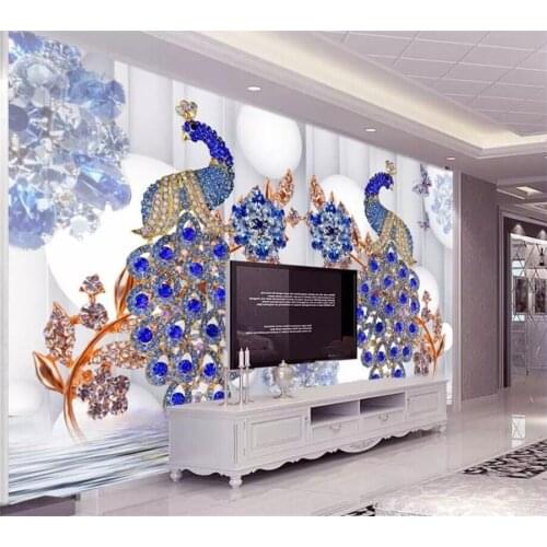 Wellyu papel de parede para quarto Custom wallpaper 3d luxury European peacock jewelry flower TV background wall tapety