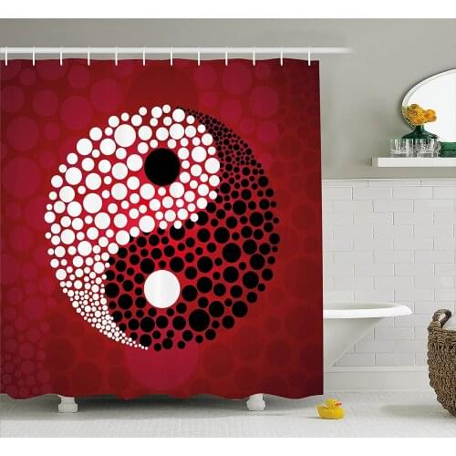 Ying Yang Shower Curtain Abstract Graphic Yin Yang Circle Black and White Dots Cosmos and Energy Decor Bathroom Curtains