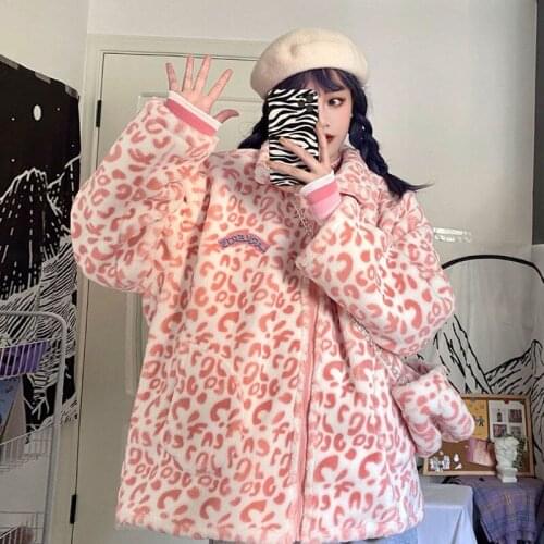 2021 Color Leopard Print Lambswool Womens Top Jacket Loose Mid-Length Woman Coat Cotton-Padded Jacket Fashionable Warm Luxury