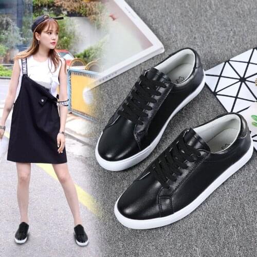 Womens Genuine Leather Shoes Womens 2021 White Shoes Womens Korean-Style Casual Shoes Casual Student Lace-up Womens Shoes