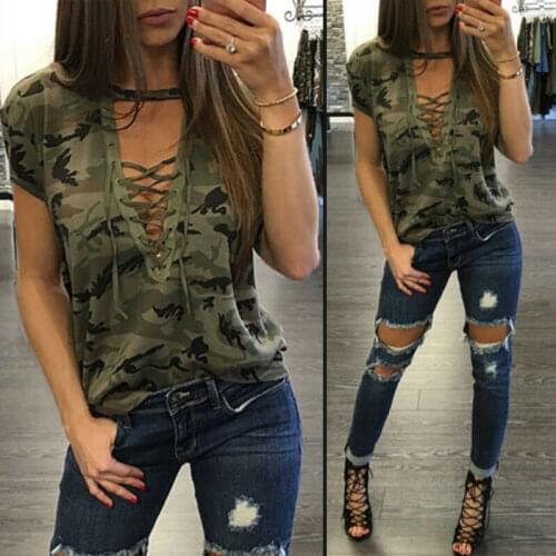 2019 Fashion Women Summer Loose Top T-shirt Summer Short Sleeve Camo Sexy T Shirt Ladies Camouflage Printed Casual Tops T-shirt