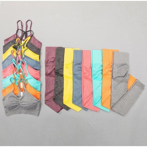 INFILAR 2PCS Women Yoga Sets Seamless Sleeveless Crop Top High Waist Gym Fitness Leggings Workout Sportswear Sport Suit 2021