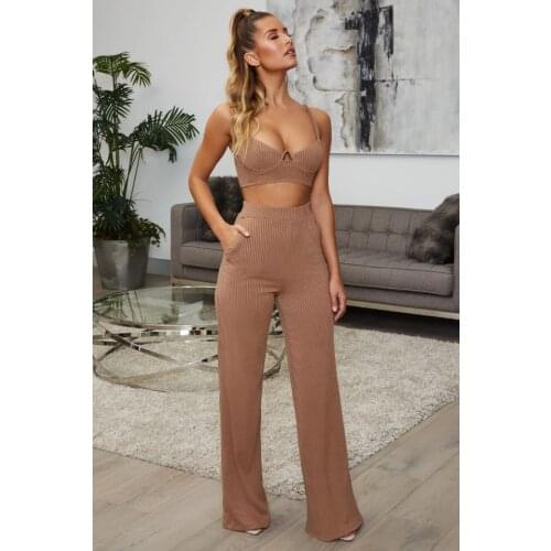 New Fashion 2 Pieces Set Bandage Suit Women Party exy Bra & High Waist Long Pant