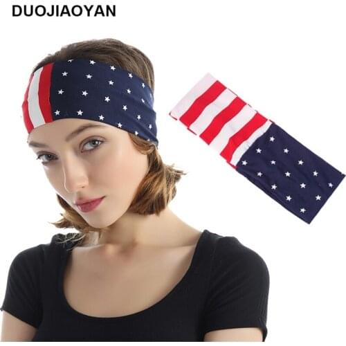 DUOJIAOYAN New Girls Wide elastic Hair hoop Women American flag printed hair band independence day Soft fabric headband
