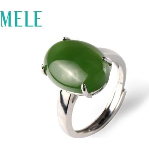 MELE Natural deep green jasper rings for women,12mmX16mm Big oval cut jade stone simple fine jewelry with 925 sterling