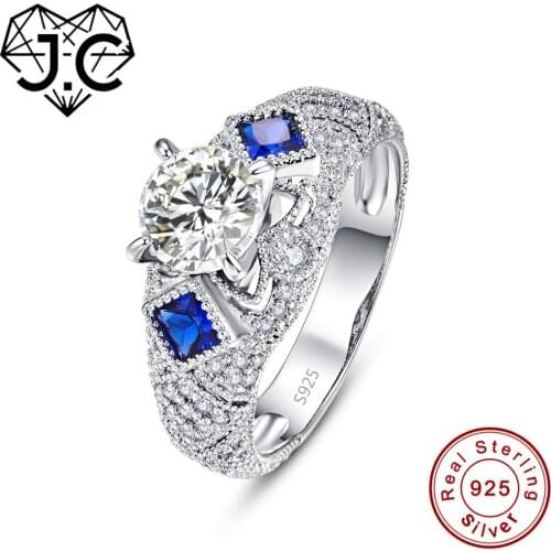 J.C Round Cut Emerald & sapphire White Topaz 925 Sterling Silver Ring Size 6 7 8 9 Women Cocktail Fine Jewelry Gift