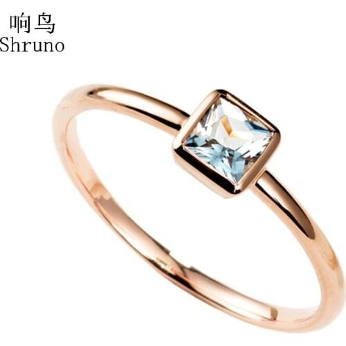 Solid 14K Rose Gold 0.3ct 100% Genuine Natural Aquamarine Engagement Ring Wedding Ring Women Trendy Jewelry Anniversary Ring