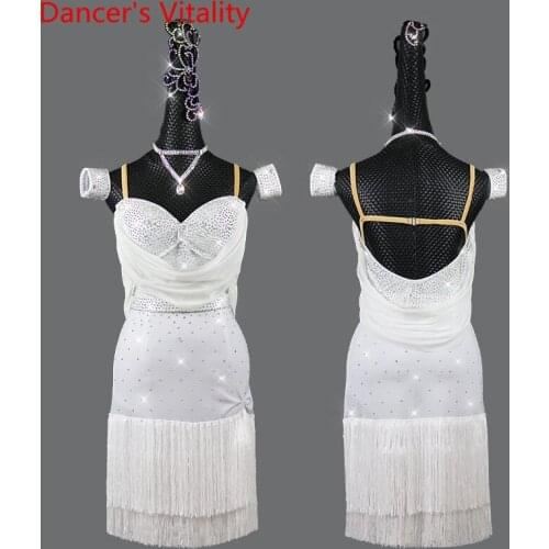 Latin Dance Professional Fringed Dress Women Senior AB Stones Latindancing Clothing Dresses High-End Custom Adult Child Costumes