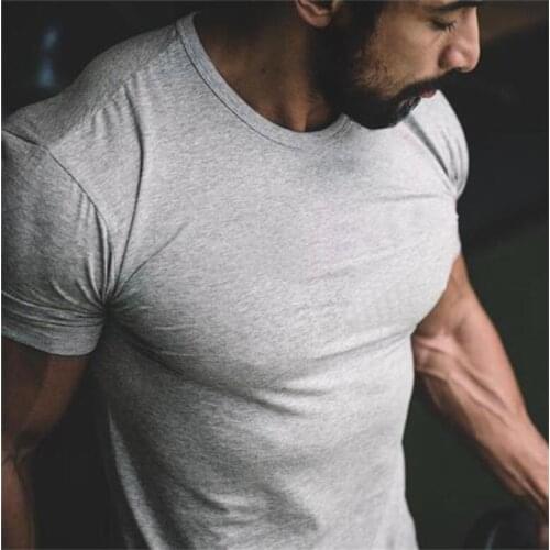 2021 Summer tops mens gyms T shirt Workout Fitness clothes Solid Color Slim Fit Bodybuilding t shirt Fashion cotton Brand Tees