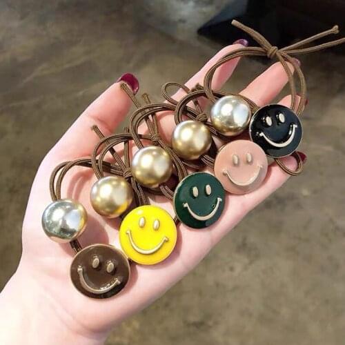 5pcs/set Smile Bear Hair Accessories Elasitc Hair Bands Lovely Animals Smile Face Metal Hair Ties Ropes Rubber Bands Wholesale