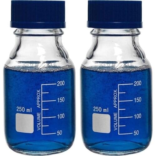 50ml / 100ml / 250ml Glass Round Medium Storage Bottle with Gl45 Nut, Borosilicate Glass, (2 Packs)