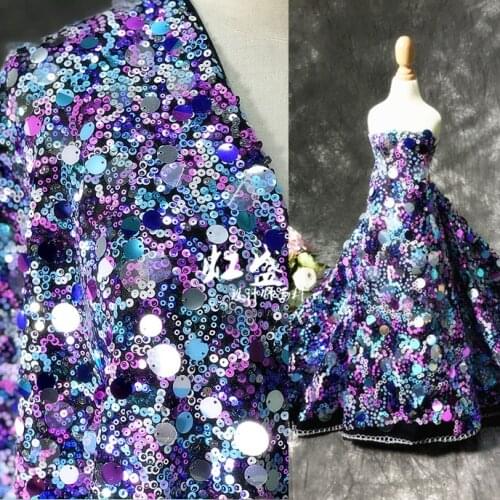 125*100cm sequined prom performance ladyDress Applique DIY Lace Fabric Patch free shipping