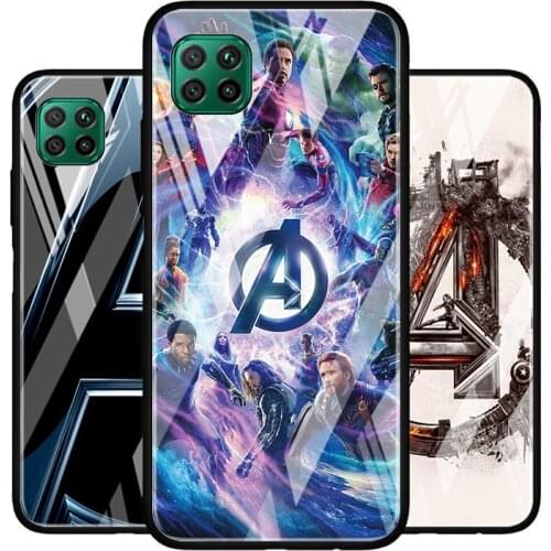 Marvel Avengers Logo Tempered Glass Cover For Huawei P40 P30 P20 P10 P Smart Z Pro Plus Lite 2020 2021 Phone Case