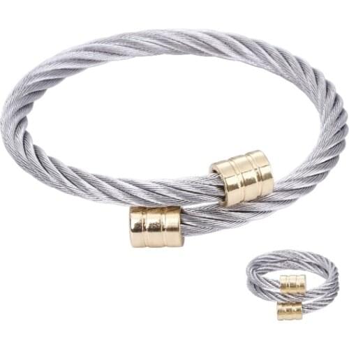 Chran Multi Twisted Stainless Steel Cable Wire Bange Ring Set Brand Jewelry Women Accessories