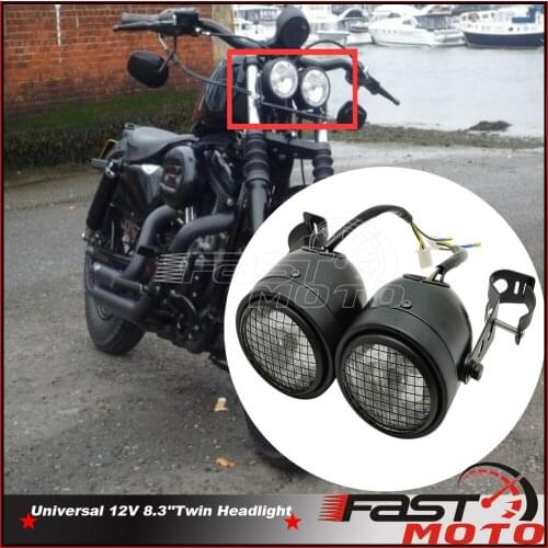 For Yamaha Suzuki Arctic Cat BMW Triumph Dual Head Light Grill Cover Bracket Mount Enduro Headlight Motorcycle Retro Headlamp