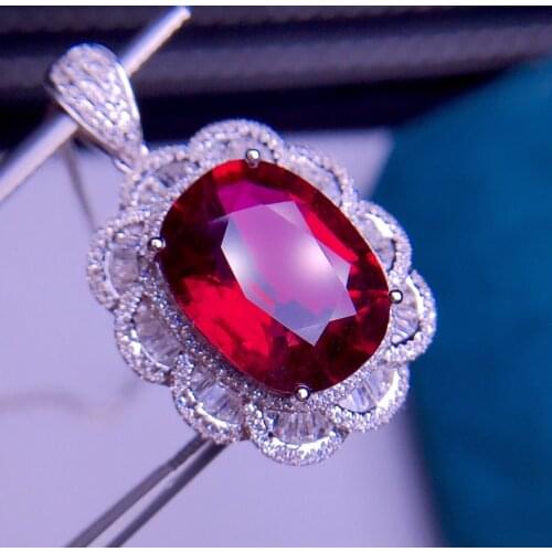 E417 Tourmaline Pendant Fine Jewelry Real 18 K Gold 100% Natural Red Tourmaline 8.1ct Gemstones Diamond Pendant Necklace
