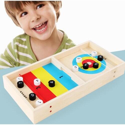 Ice Curling Game Hockey Wood Table Game Toy Family Parent-Child Interaction Board Game Children Learning Early Educational Toys