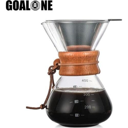 GOALONE 400ml Hand Coffee Pot High Borosilicate Glass Coffee Maker with Reusable Stainless Steel Filter Espresso Coffee Machine