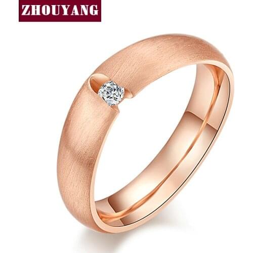 ZHOUYANG Top QualityCubic Zirconia Wire Drawing Process Rose Gold Color Lovers Ring Full Sizes ZYR435 ZYR436