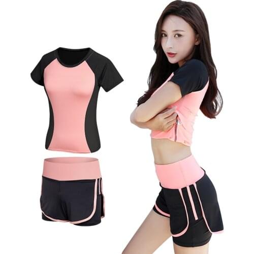 Yoga Suit Womens Autumn Elastic Slim Fit Quick Drying Short Sleeve Running Outdoor Fitness Suits Two-Piece Set Sport Clothes