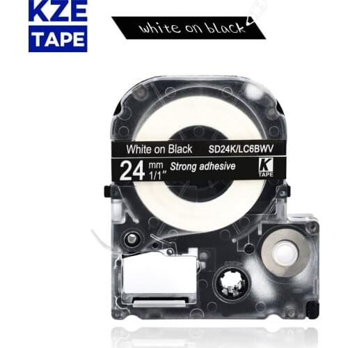 Epson label tape 24mm white on black SD24K LC6BWV typewriter ribbon for KingJim label maker LW-300 LW400Epson label printer