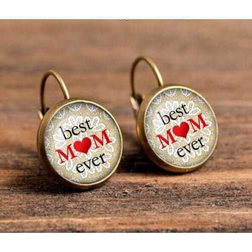 Fashion dome crystal glass cabochon earrings jewelry for Mother as gift best MOM ever art picture earring accessories ce379