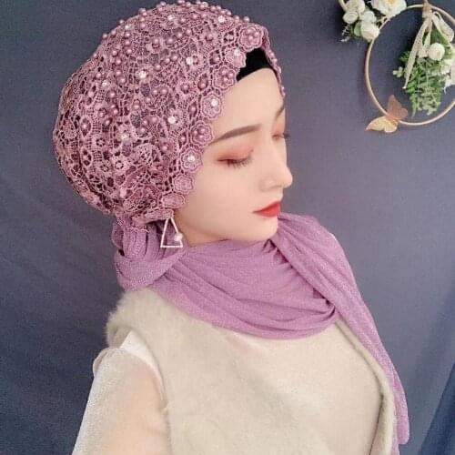 Moslem Women Hijaber Rhinestone Cover Instant Lace Caps Hijabs