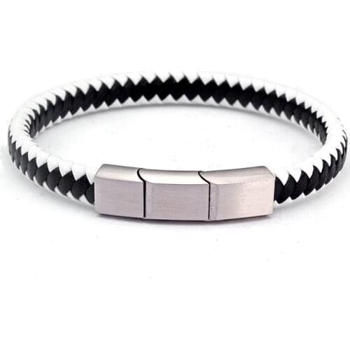 Sporty Design Stainless Steel Magnet Male Charm Bracelets Trendy Chain Link Braided Genuine Leather Men Women Bracelets