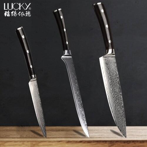Chef Knife Set Gyuto Boning Utility Paring Kitchen Knife Japanese VG10 Damascus Steel Cooking Tool with Ebony Handle 20-24