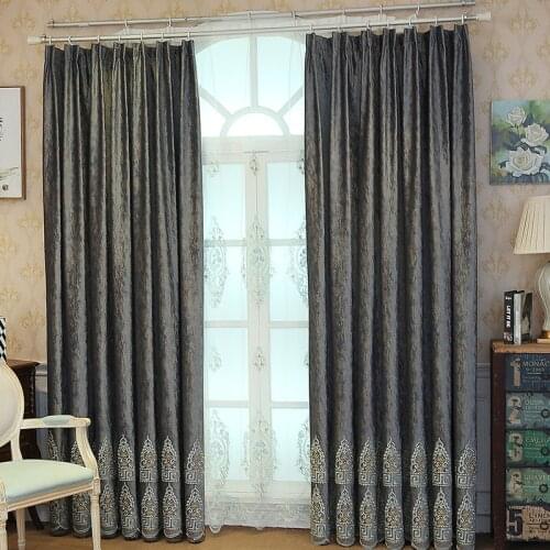 2021 New Curtain Flannel Gray Embroidered Curtains Simple European-style Modern Living Room Bedroom Blackout Curtains