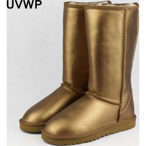 New Top Quality 100% Genuine Cow Leather Snow Boots Warm Winter Boots for Women Fashion Long Snow Boots Free Shipping