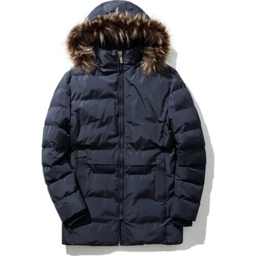 Autumn And Winter Mens Hooded Large Fur Collar Thick Mid-length down Feather Cotton-padded Clothes Youth Versatile Cotton-padde