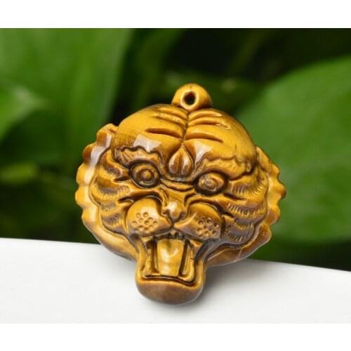 Hand Made Natural Tiger eye stone Pendant Gold Tiger Head Pendants Necklace For Women Men pendants Fashion Jewelry