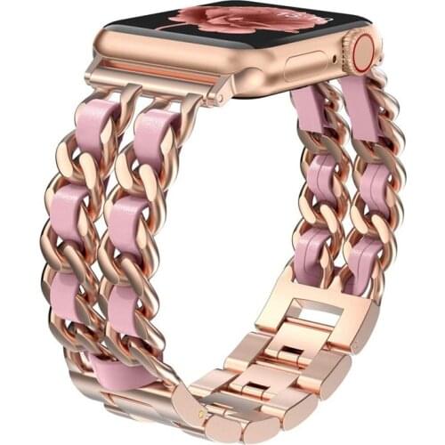 Dressy Fancy Stainless Steel Strap For Apple Watch SE Band Series 6 44mm 40mm Leather Loop Bracelet For iWatch 5 4 3 2 1 42mm 38