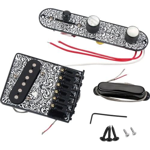 1 Set 6 String Electric Guitar Saddle Bridge Tailpiece Hardtail+Wired Control Plate+Neck Pickup Black Luthier Supply