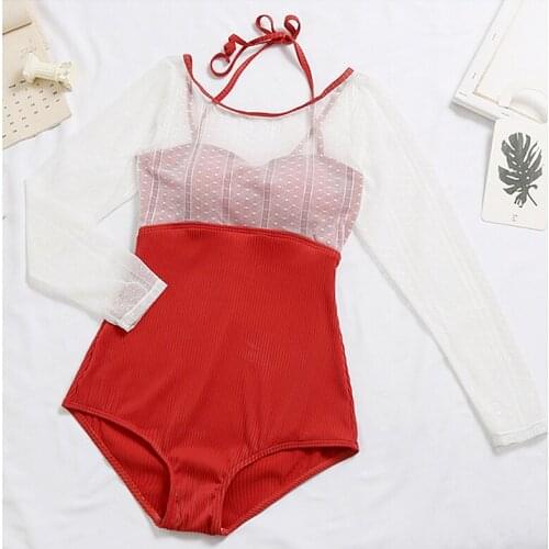 STAERK show thin new bathing suit female ins wind sexy lace conjoined triangle long sleeve covering hot spring bathing suit