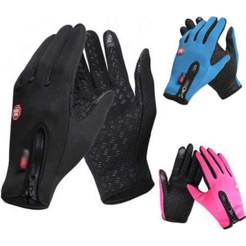 Men Women Windproof Zipper Touch Screen Gloves Ski Snow Motorcycle Warm Mittens