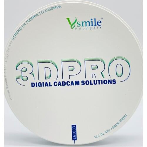 Vsmile 95mm 3D Pro Multilayer Zirconia Block Vita 16 + Bleach shaded Zirconium Dental Material for Zirkonzahn System