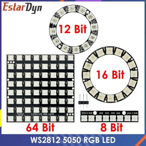 WS2812 Module 8 Bit/12 Bit/16 Bit/ 64 Bit 5050 RGB LED Full-color Built-in Driving Lights Round LED Ring Board Electronic DIY