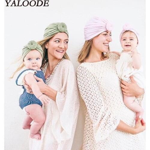 YALOODE Newborn Infant Baby Girl Boy and Mom Turban Hat Cotton Soft India Hat Mother Baby Hat Parent-child Beanie Caps