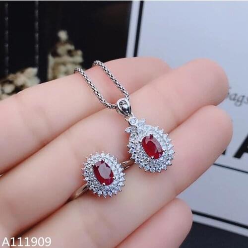 KJJEAXCMY boutique jewelry 925 sterling silver inlaid Natural ruby pendant ring Womens set support detection