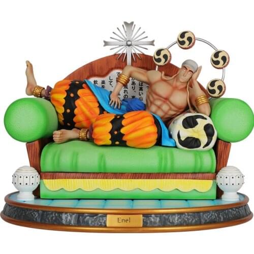 [Funny] 30cm Anime ONE PIECE Ray God Enel Sitting Posture action figure Statue resin model toy Collection model child adult gift