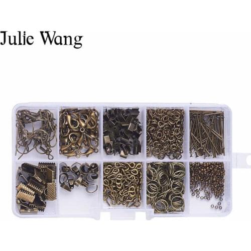 Julie Wang 1 BOX Jump Rings Lobster Buckle Ear Hook Pinch Bail Pin End Clasps Accessories Set For Fashion Jewelry Making