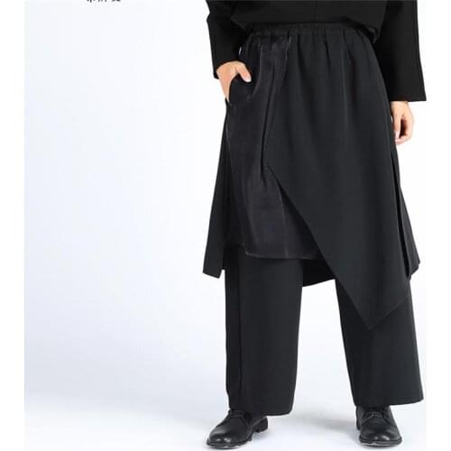 Autumn and winter wide leg trousers women high waist original design vertical sense false two pants skirt 2021 new style casual