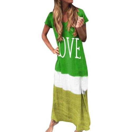 Women Dresses Fashion Casual Short Sleeve V Neck Color Block LOVE Print Loose Beach Long Dress vestido de mujer 2021