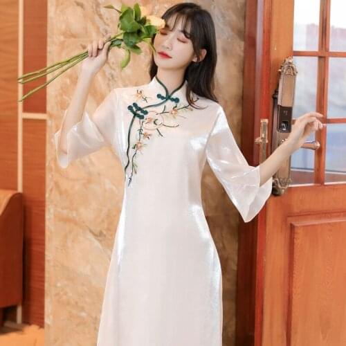 New Chinese Style Young Girl Retro Fairy Dress Plus Size Cheongsam Dress Summer Improved Version Women Fashion Long Cheongsam