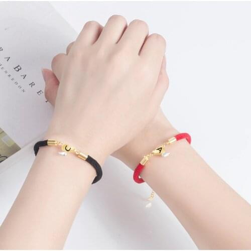 2pcs/set Personalized Letter A-Z Couple Bracelets for Women Men Heart Wing Charm Magnetic Clasps Lock Key Friendship Jewelry