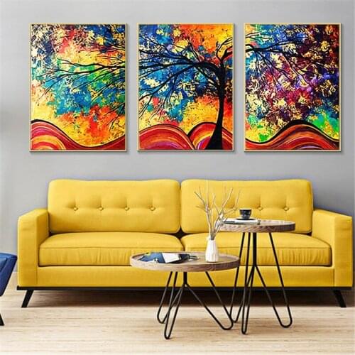 3pcs Wall Art Canvas Unframed Abstract oil Painting Tree Landsacpe Poster Prints Canvas Pictures for Living Room Home Decor